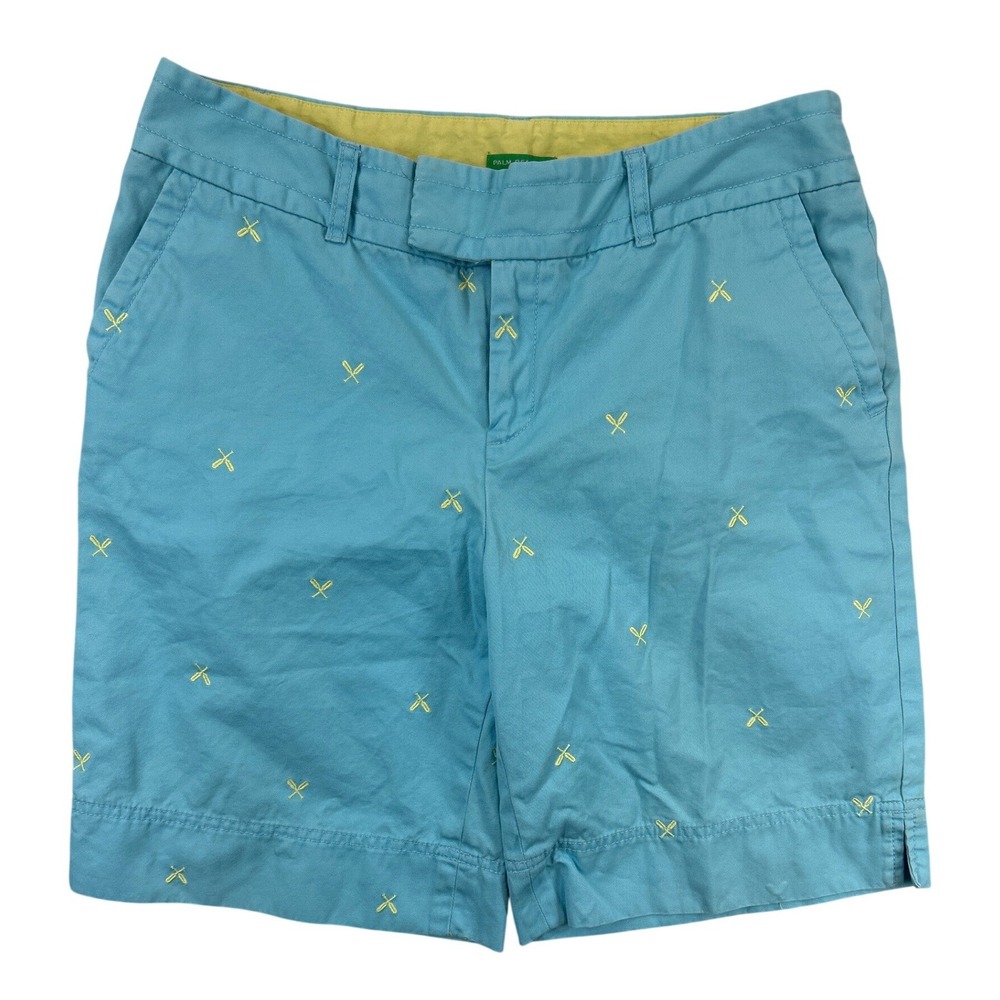 Lilly Pulitzer Shorts Womens 8 Blue Palm Beach Fit Oar Embroidered Chino Cotton